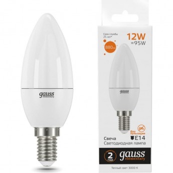 Лампа GAUSS ELEMENTARY Свеча 12W 880lm 3000K Е14 LED Лампа GAUSS ELEMENTARY Свеча 12W 880lm 3000K Е14 LED