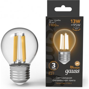 Лампа GAUSS FILAMENT Шар 13W 1100lm 2700К Е27 LED