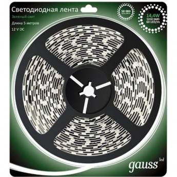 Лента GAUSS LED 2835/60-SMD 4.8W 12V DC зеленый IP66 (блистер 5 м)