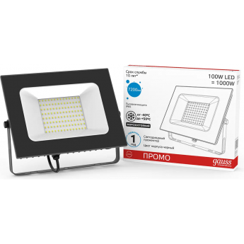 Прожектор GAUSS ELEMENTARY 100W 8500lm IP65 6500К ПРОМО G2 черный Прожектор GAUSS ELEMENTARY 100W 8500lm IP65 6500К ПРОМО G2 черный