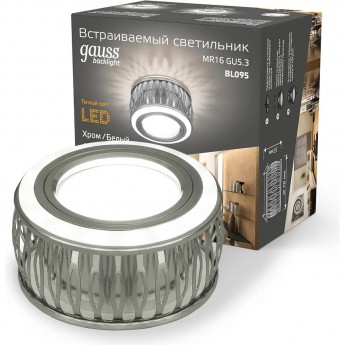 Светильник GAUSS BACKLIGHT BL095 круглый, Хром/Белый, Gu5.3, 3W, LED 3000K Светильник GAUSS BACKLIGHT BL095 круглый, Хром/Белый, Gu5.3, 3W, LED 3000K