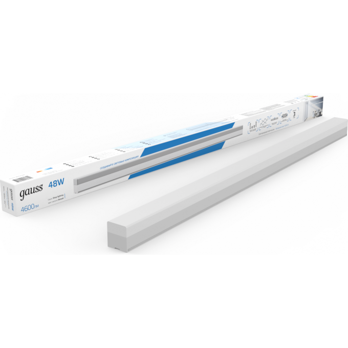 Светильник светодиодный матовый GAUSS IP40 1180*70*55мм 48W 4600Лм 6500K Shop Lighting белый 1/12 883525348